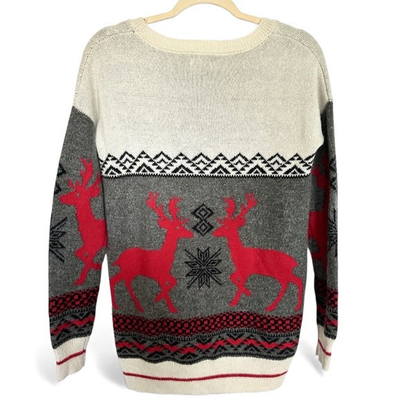 Mossimo Women’s Fair Isle Reindeer Holiday Sweater-Size Small-Red Gray Winter - Picture 5 of 11